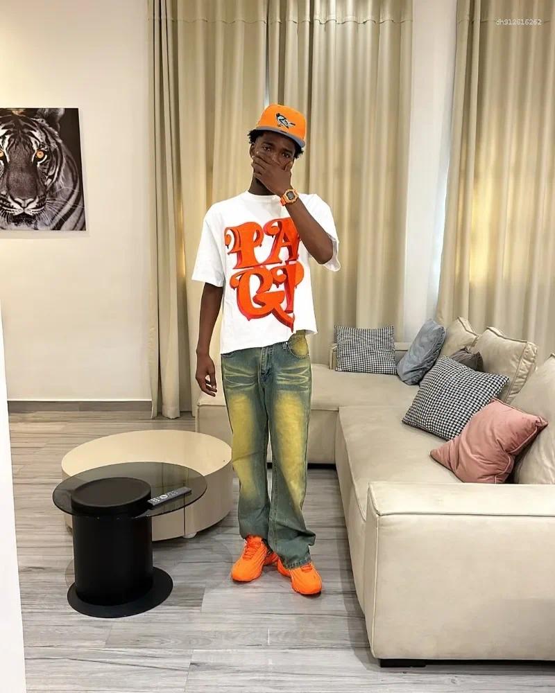 Men's Casual Shirts American Trendy Brands High Street Letter Printing Fashionable Short-sleeved Men Harajuku Retro Oversized