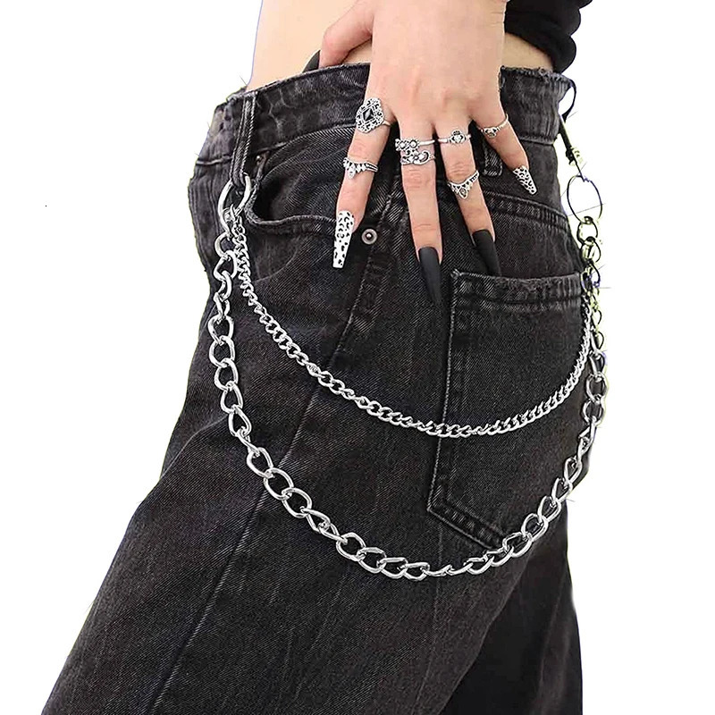 Punk Steel Metal Laminated Chain Keychain Womens Waist Trouser Jeans Hip Hop Pants Belt Jewelry Accessories 250410