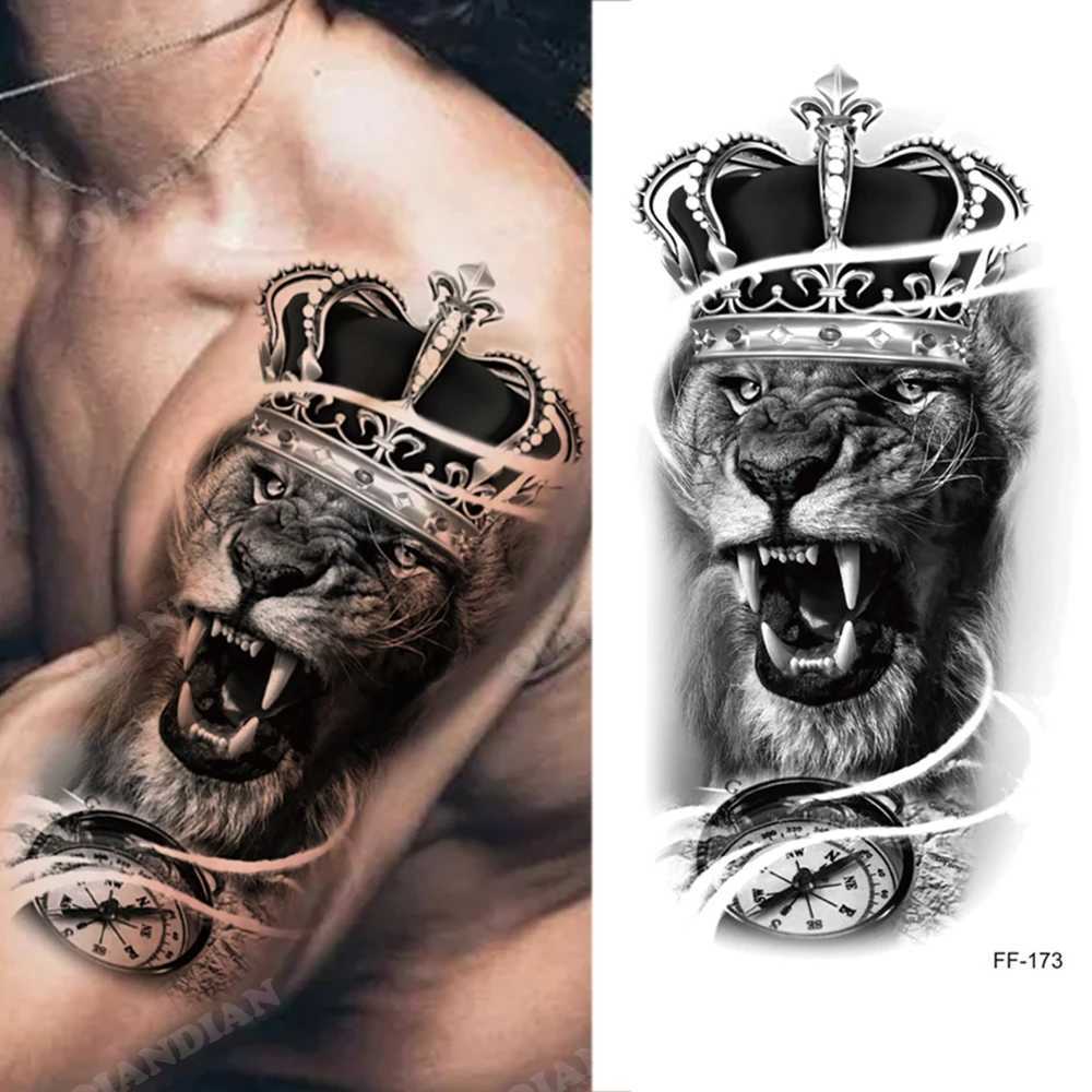 New Waterproof Temporary Tattoo Stickers Lion King Tiger Forest Machinery Wild Boat Male Body Art Arm Fake Tattoo Female W250410