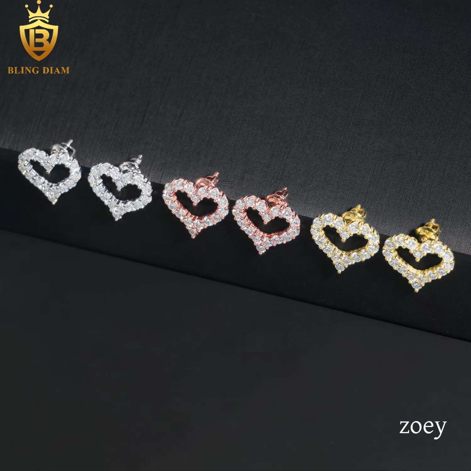 Fashion Jewelry 925 Sterling Silver Vvs Moissanite Heart Shapef Hoop Earrings Rose Gold Plated Gra Certificate