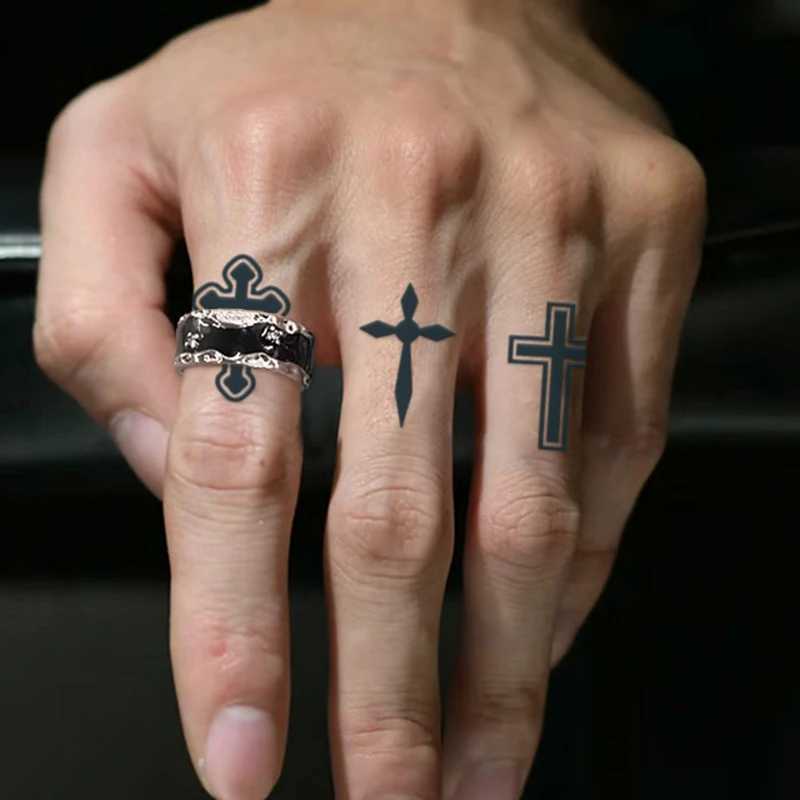 1Pc Cross Waterproof Temporary Tattoo Sticker Durable and Waterproof for One to Two Weeks Suitable for Fingers Plames and Neck. W250410
