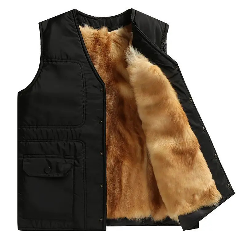 Winter Fur Vest Bodywarmer Men Thicker V-collar Button Zipper Wool Dog Hair Warm Vest Selling Winter Jacket 251105