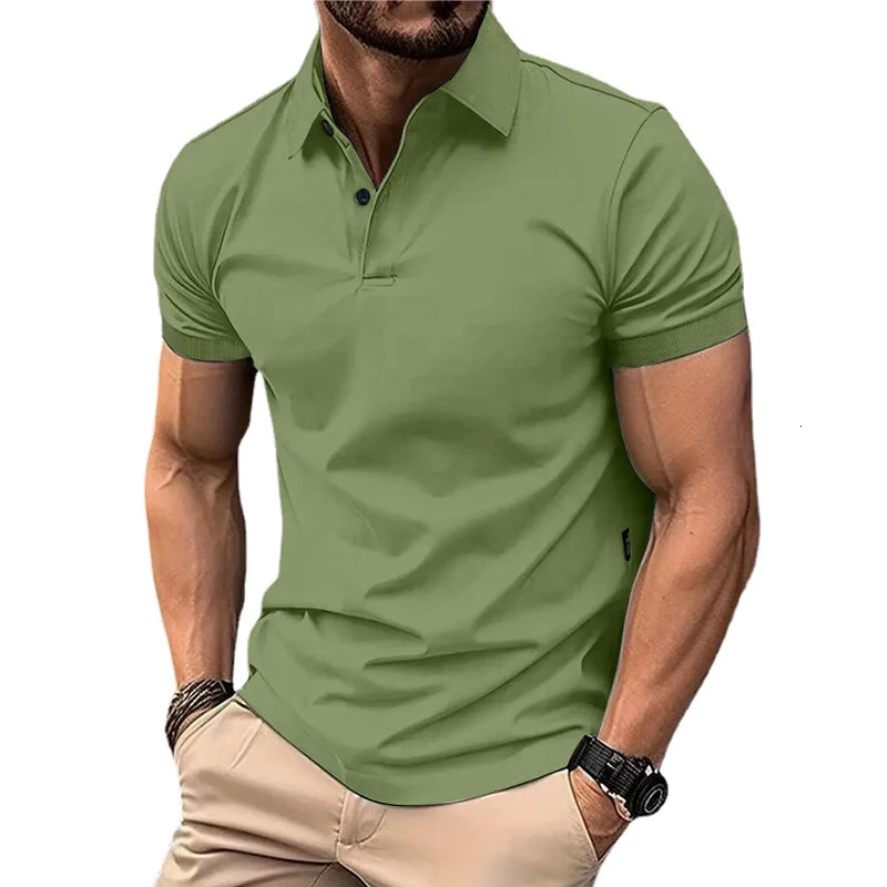 Summer mens solid color polo shirt with short sleeves lapel buttons mens casual streetwear lightweight jogging top 250409