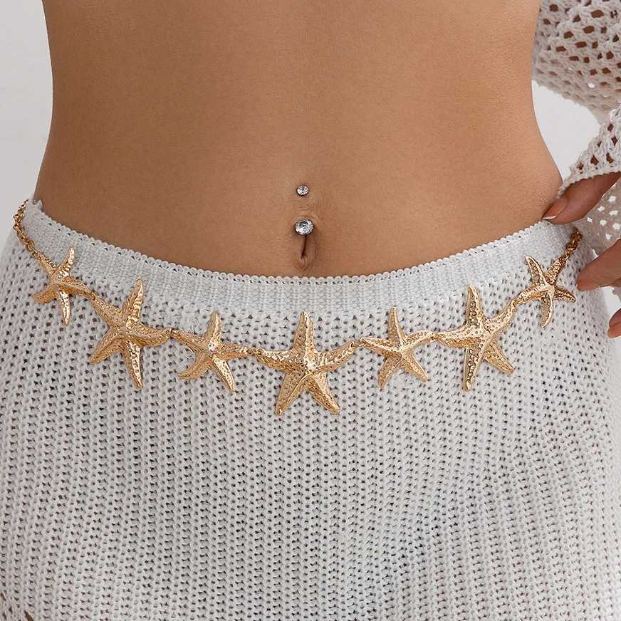 Ingemark punk retro metal starfish petal flower waist chain used for warm summer beach bikini belly belt Y2K jewelry accessories X250410