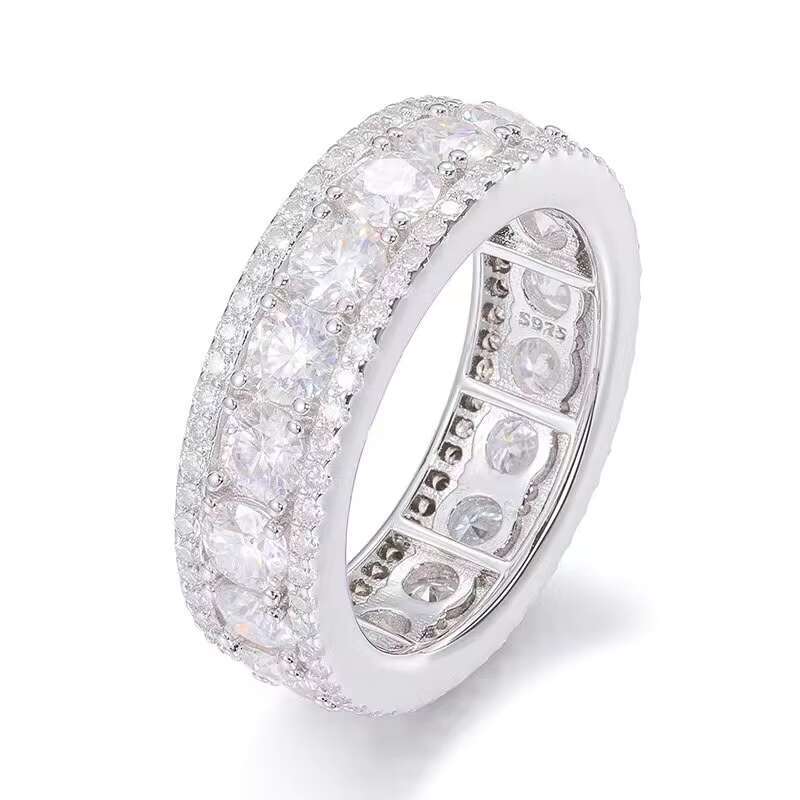 Fine Jewelry Men Gold Plated 8mm 925 Sterling Silver Moissanite Diamond Band Ring With Gift