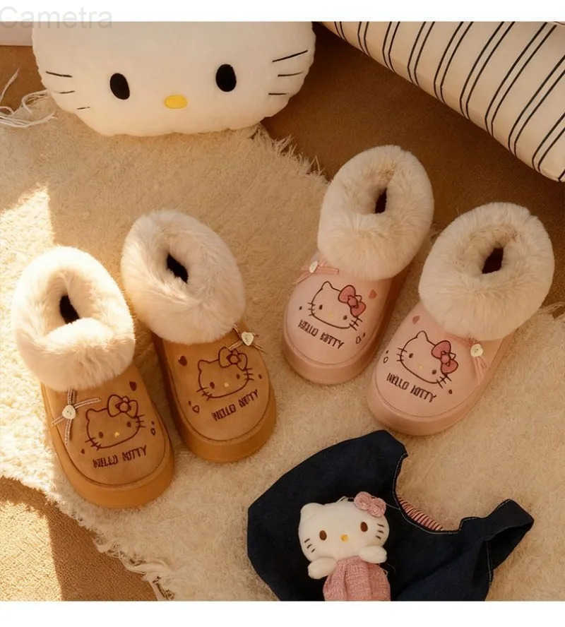 Sanrio Kawaii Hello Kitty Children Cute Cartoon Comfortable Warm Ankle Boots Cotton Padded Anti Slip Boots Flat Shoes for Kids H251110