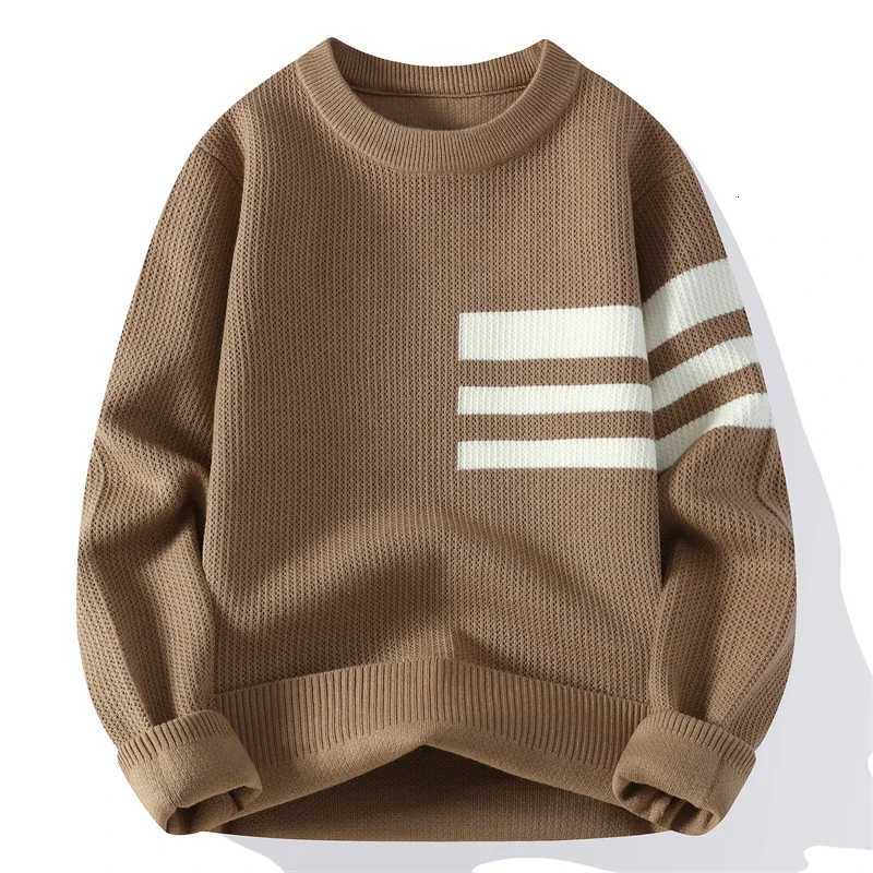 Fashion Mens Autumn/Winter Round Neck Fashion Versatile Sweater Knitwear with Fleece and Thickened Warm Sweater for Middle-aged Y251110