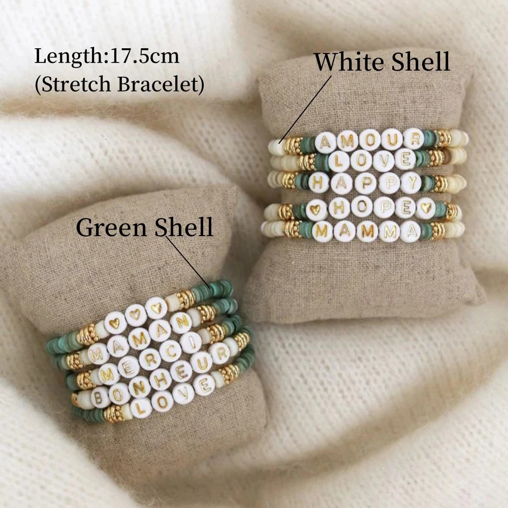 Vlen Personalized Bracelet Customized Name Letter Bracelet Girl Gift Bohemian Jewelry Natural Shell Disc Bead Pulse 250408