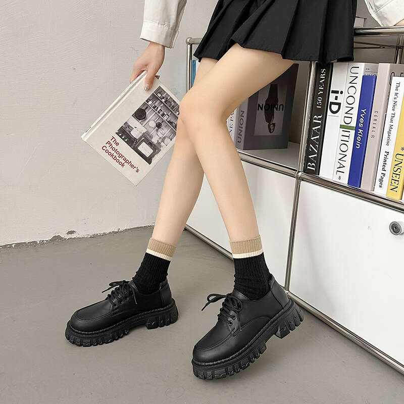 Woman Sandals Autumn And Winter New Black Versatile Thick Soled Casual For Women British Style Fashionable Lace Up Single Shoes JK Academy