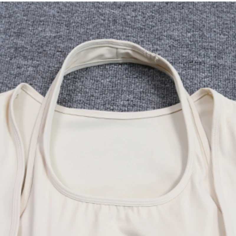 Wholesale customized blank 2-in-1 yoga crop womens long sleeved camisole bra top rib Agraffe fitness suitXJ250410