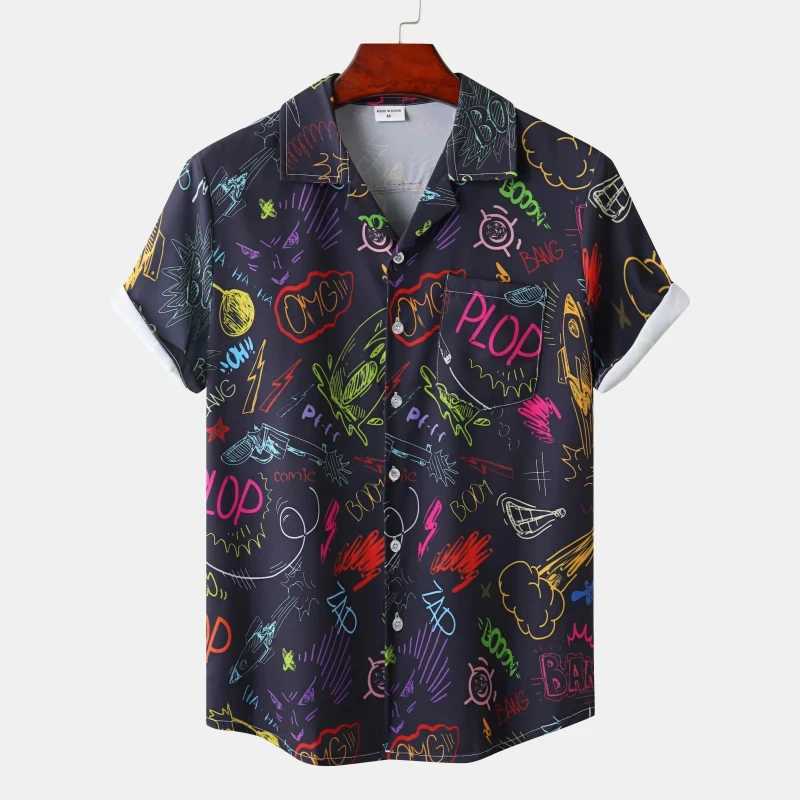 Summer Rainbow Mens Vocal Collar Camissa Oversized Hawaiian Shirt 3D Printed Fashionable Mens Beach Short sleeved Top X250410