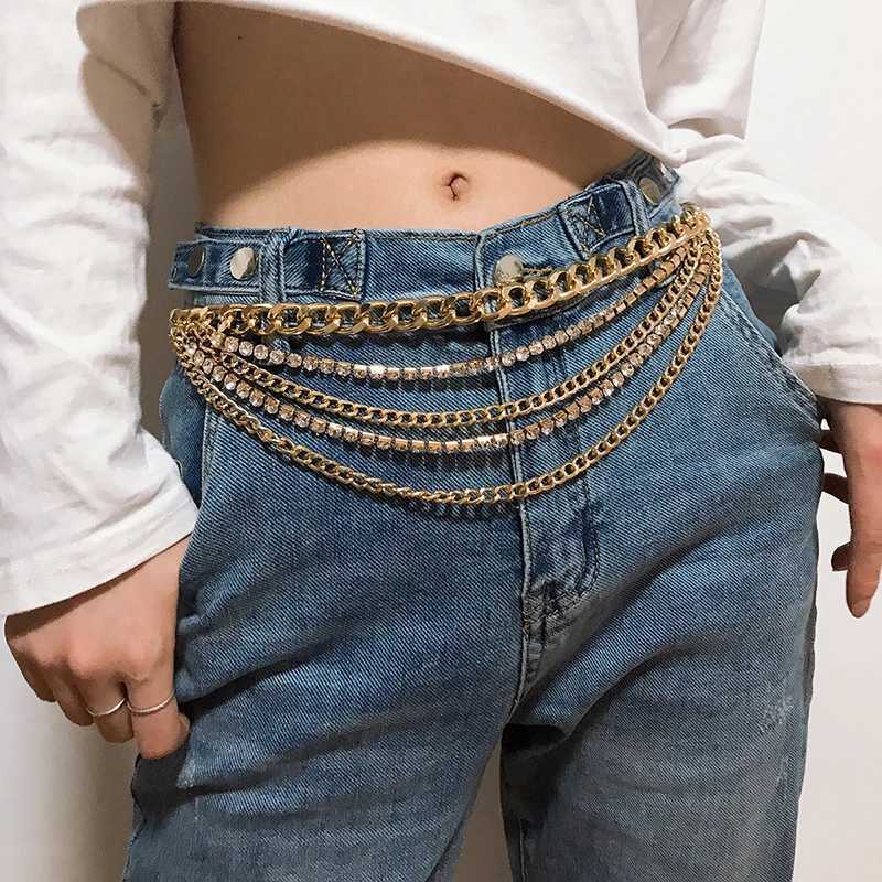 Punk Metal Waist Chain Beach Body Chain Rhinestone Mtilayer Summer Luxury Gold 1-Piece Set X250410