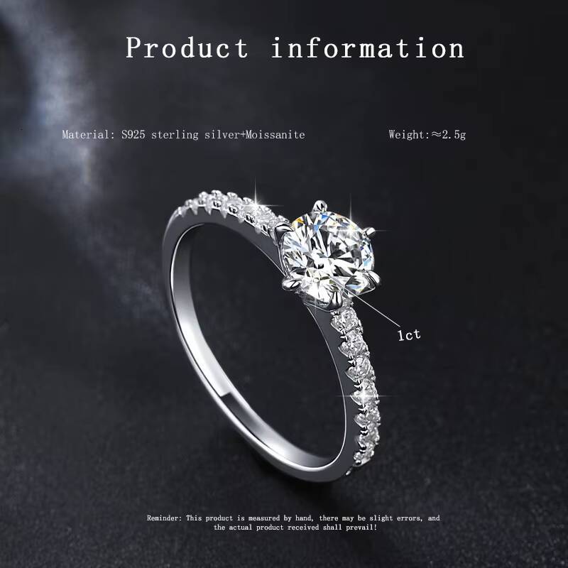 1ct Moissanite Vintage Silver Ring Classic S925 Sterling Jewelry for Wedding Anniversary Party Valentines Day Gift