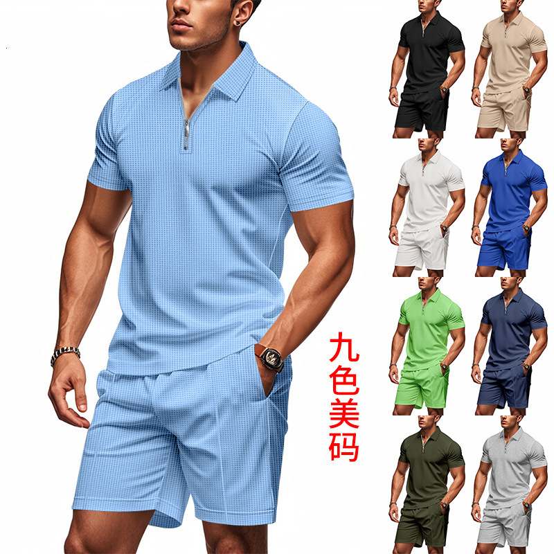 2025 Summer Mens Polo Casual Loose Short sleeved Shorts Sports Set