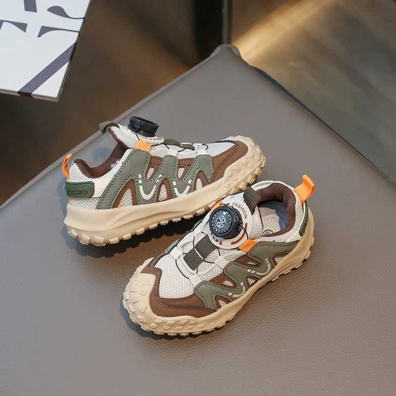 Boys Shoes 6yrs To 12yrs Fashion New Rotary Button Shoes for Kids Girls School Versatile Causal Mesh Tennis Childrens SneakersT251110