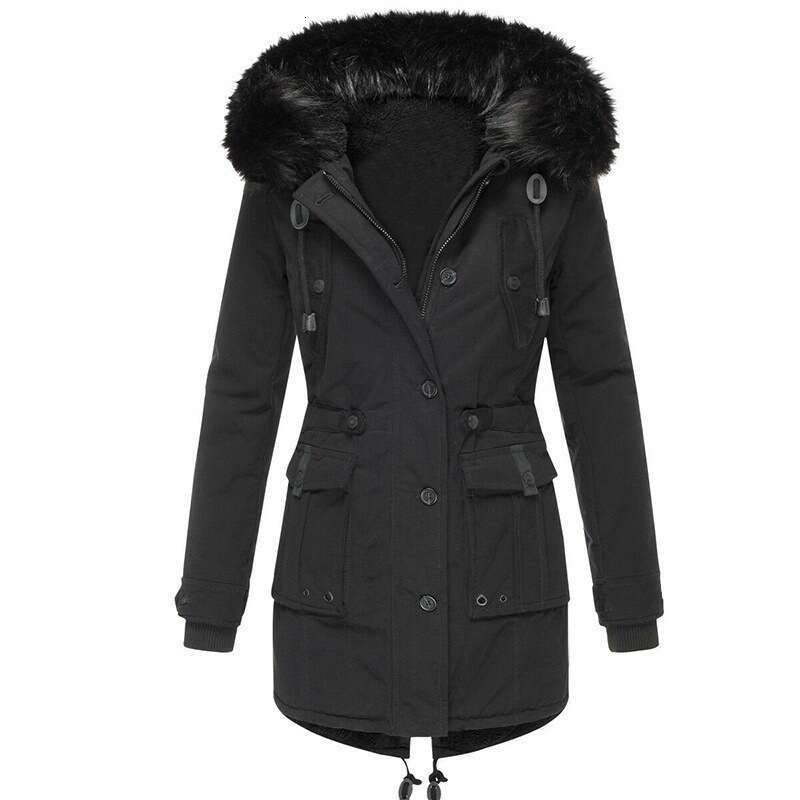Cross-Border Clothing Fleece-Lined Thickened Jacket Women's Cotton Coat Parka With Fur Collar Winter Cold-Proof 68d9 8534