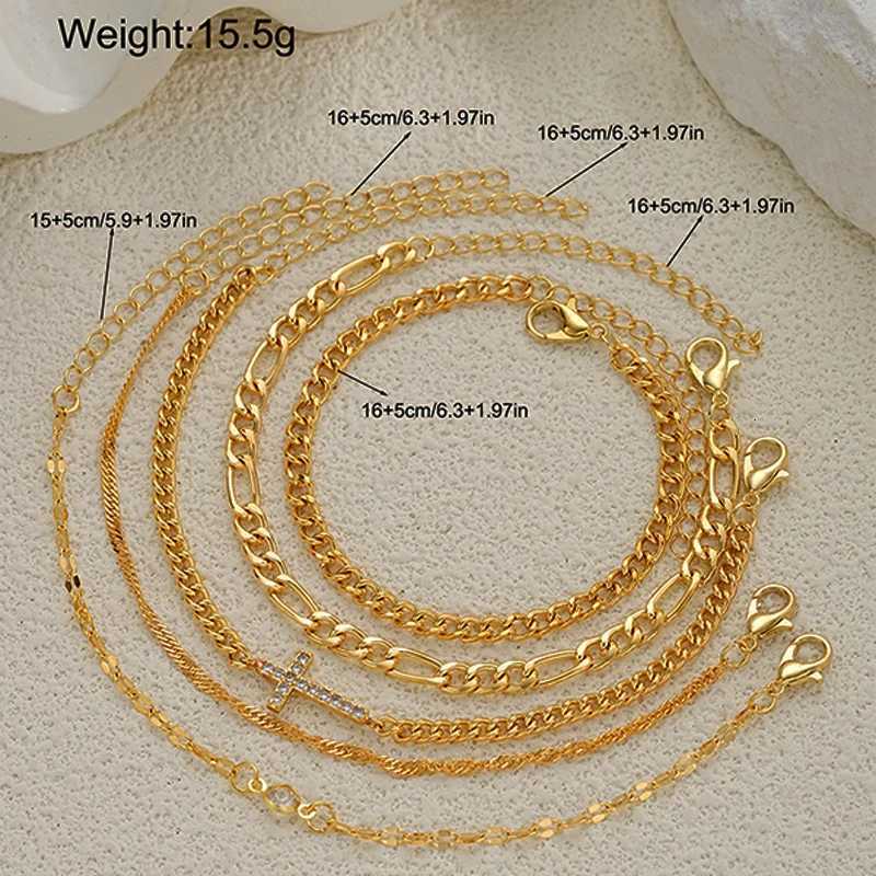 5pcs Fashion Zircon Cross Charm Bracelet Set Elegant High Quality Gold Color Multilayer Bracelets For Women Daily Wear JewelryT251110