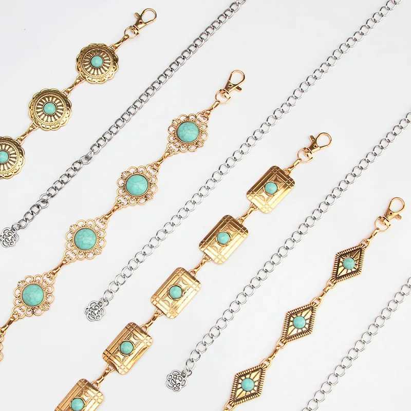 Western Concho turquoise belt suitable for Wenbo River adjustable silver stone chain belt gold belt denim dress jeans X250410
