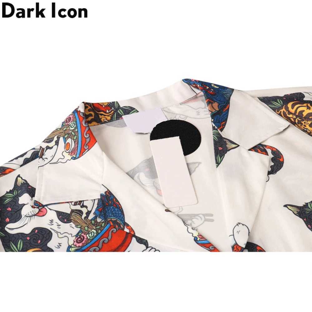 Black Harajuku cat shirt short sleeved mens 2023 summer mens Hawaiian mens shirt X250410