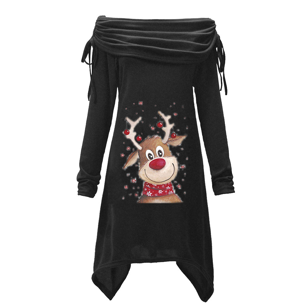 2025 Women's oversized sleeved Christmas Elk printed collar pleated irregular long waistcoat