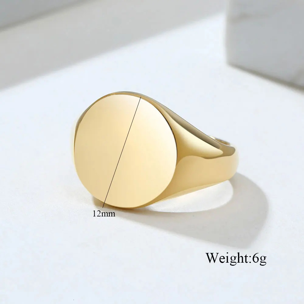 Customized Women Signet Ring Chunky Round Name Stamp Stainless Steel Punk Candid Fashion Jewelry Female Wedding Accessories 250409
