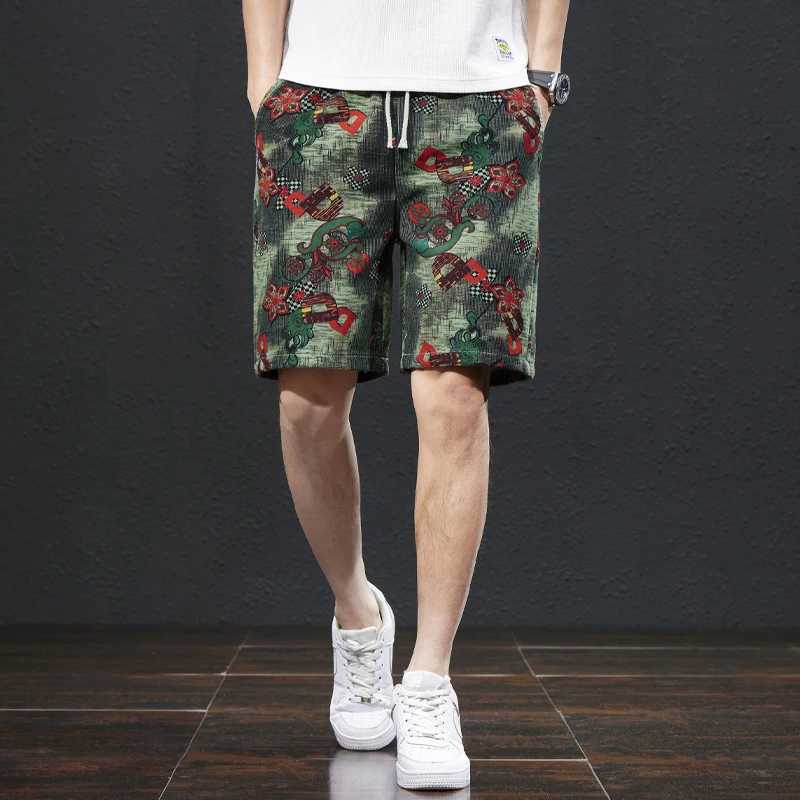 2024 Summer New Printed Beach Pants Mens Loose Trendy Capris Street Casual Outdoor ShortsW250410
