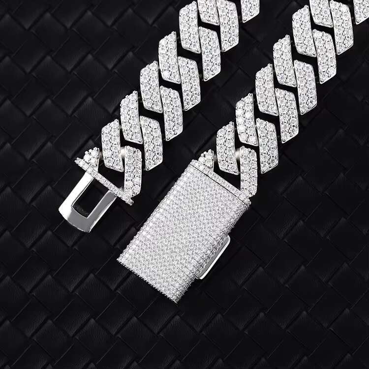 15mm 20mm 2Rows Pass Diamond Tester S925 Sterling Chain VVS Moissanite Diamond Cuban Link Chain