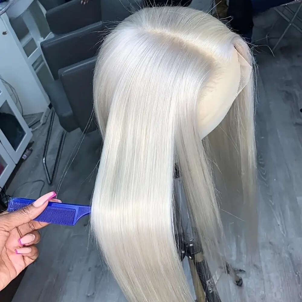 13X6 HD Transparent Lace Front Platinum Ice Blonde #60 - Pre-Plucked Glueless Human With 250% Density, Baby Hair For & Men, Bye Knots, Mother's D