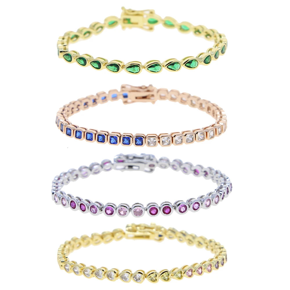Various Shaped Geometric Bezel Cubic Zirconia 5A CZ Tennis Chain Bracelet Classic Fashion Women Jewelry 250409