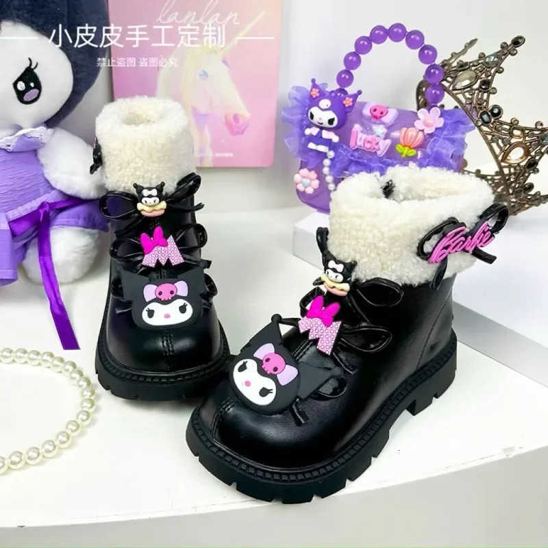 Sanrio Winter Kuromi Anime Ins Kawaii Children Cotton Boots Autumn Winter Cute Cartoon Fleece Waterproof Warm Shoes Gifts H251110
