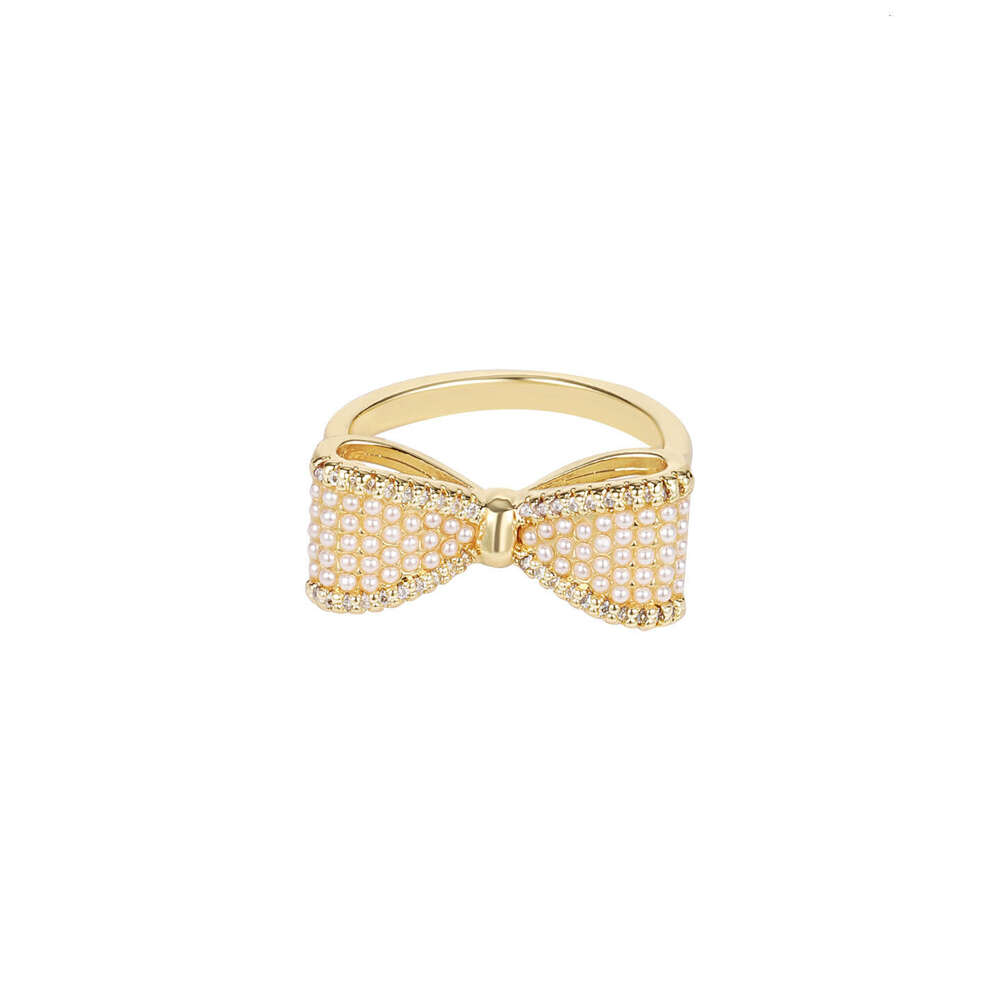 DHcollections Gentle Fairy Style Big Bow Pearl French Retro High-end Light Luxury Versatile Elegant Index Finger Ring for Women