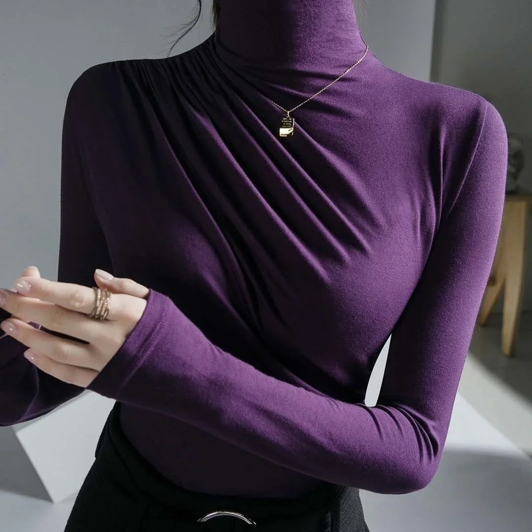 pleated high neck womens Blusas clothing womens top Bluses 250409