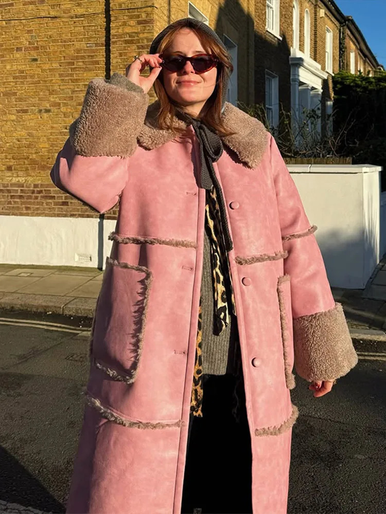 Warm Faux Fur Long Jackets Women Fashion Big Lapel Single Breasted Solid Flush Thicken Coats Female Winter Chic Outwear 251110