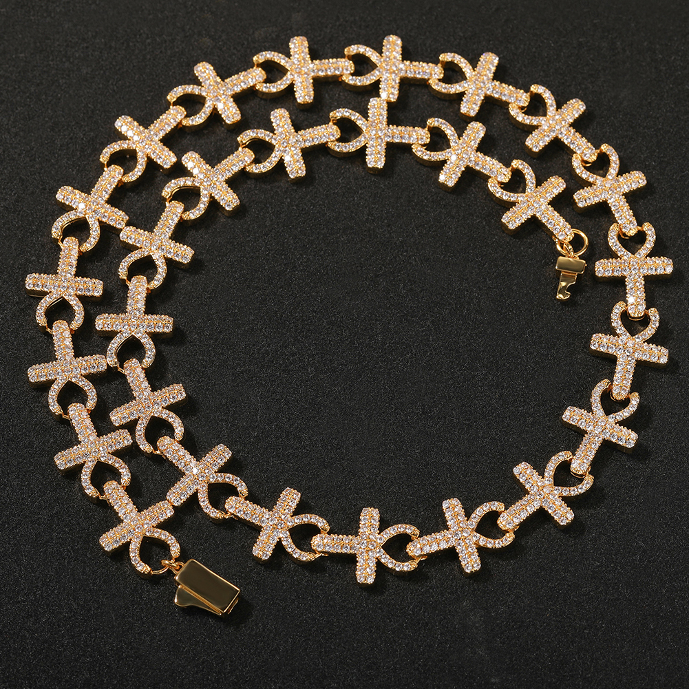 15mm Hip Hop Cross Infinite Cuban Chain Necklace Bracelet 5A Cubic Zirconia Choker Collar Mens Jewelry