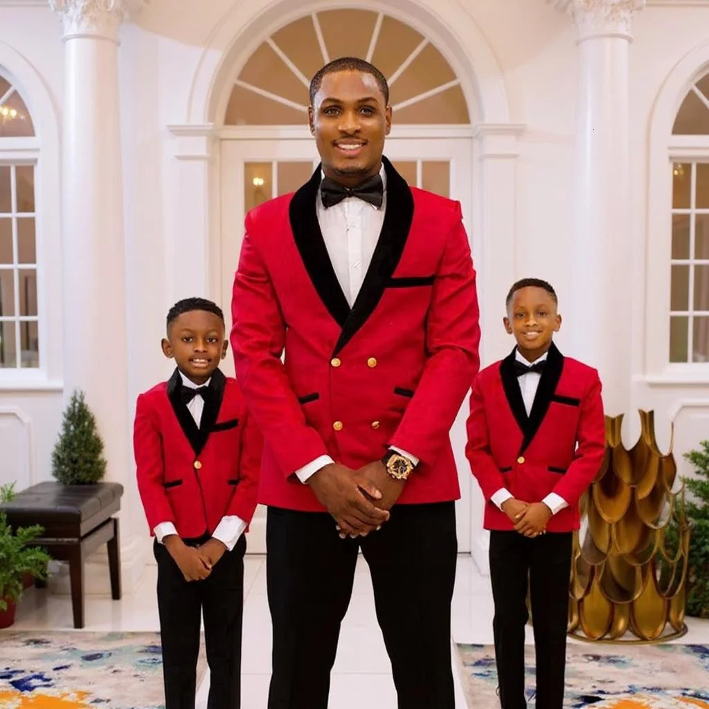 Foral Formal Suits for Father and Son Wedding Fashion 2 Pieces Family Outfits Double Breasted Groom Tuxedo Boy Suit 251104