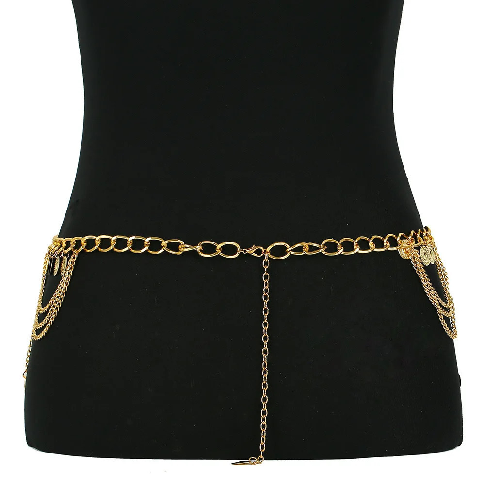 Fashion Belly Dance Waist Chain Female Elegant Gold Coin Tassel Necklace Skin Jewelry Belt 250410