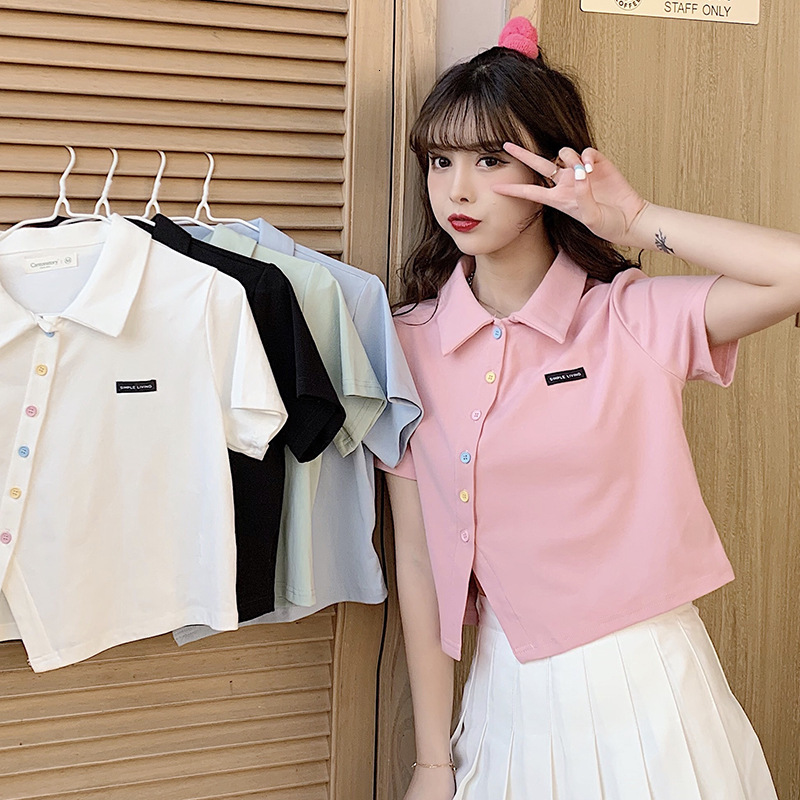 2025S Designer Women S T Shirt Cotton Summer New Polo Shirt Sleeved T Shirt Women S Slim Fit High Waisted Lapel Short Student Top Trend