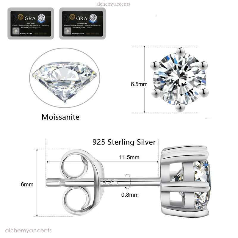 Classic Fashion 0.6CT-1CT Round Shiny Moissanite Sterg Sier Gold Plated Earrings Studs for Men Women Nice Gift