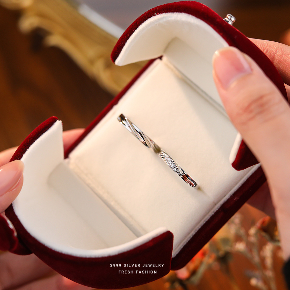 Shared Love River S999 Sterling Silver Ring Simple Luxury Designer Ring Micro Pave Zircon Pure Silver Couple Ring Valentine's Day Fashion Ring Ma