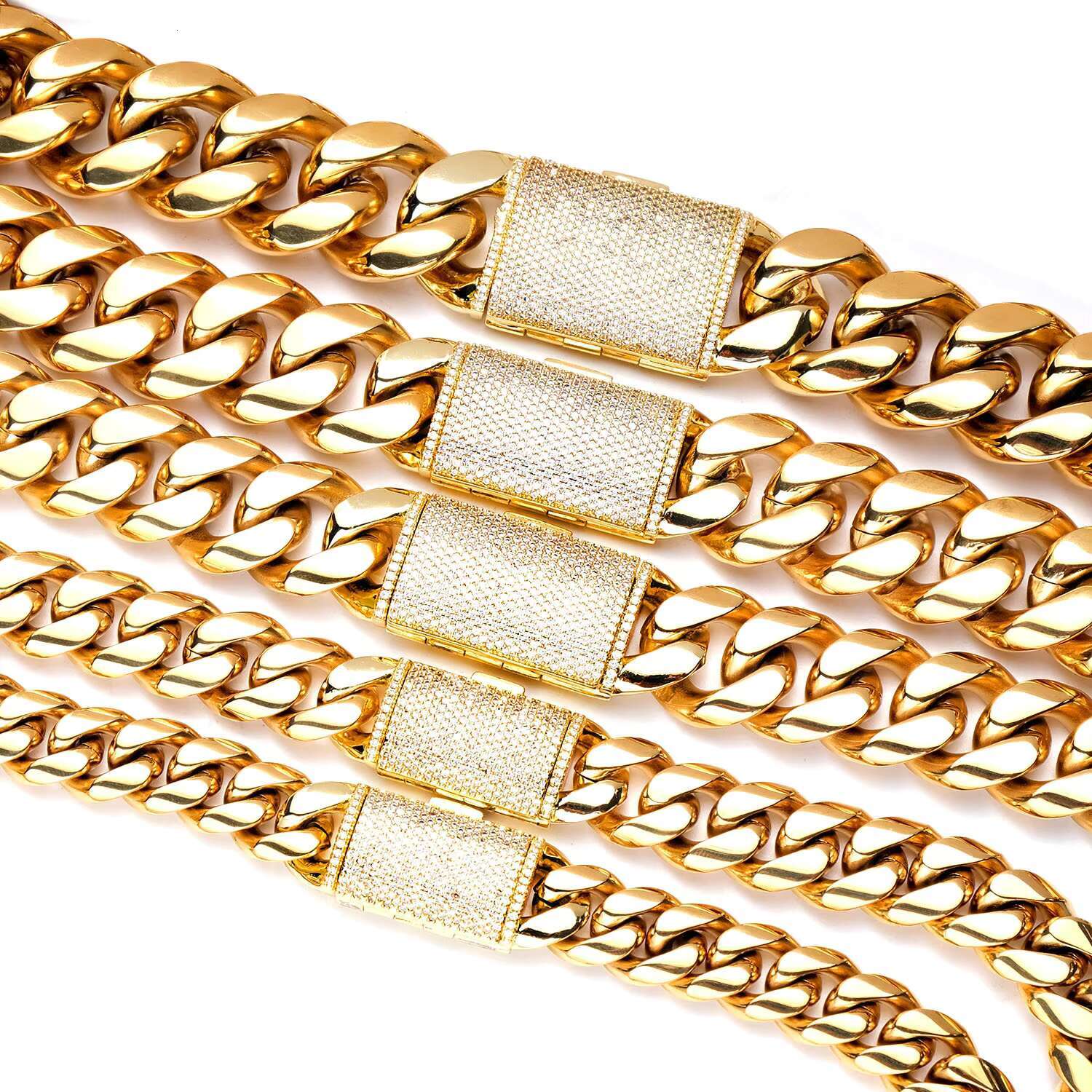 Hot Sale Thick Chunky Heavy Stainless Steel 18k Pvd Gold Plated Box Buckle Cuban Link Chain Necklace for Men Fine Jewelry