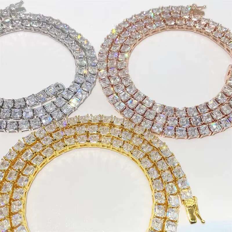 Fine Jewelry Hip Hop 925 Sterling Silver Zircon Diamond Cluster Iced Out Tennis Chain Bracelet Necklace for Men Women