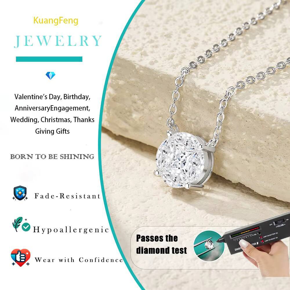 16CTW Moissanite Pendant Womens 925 Sterling Silver Cluster Necklace with GRA Certificate Premium Product Category