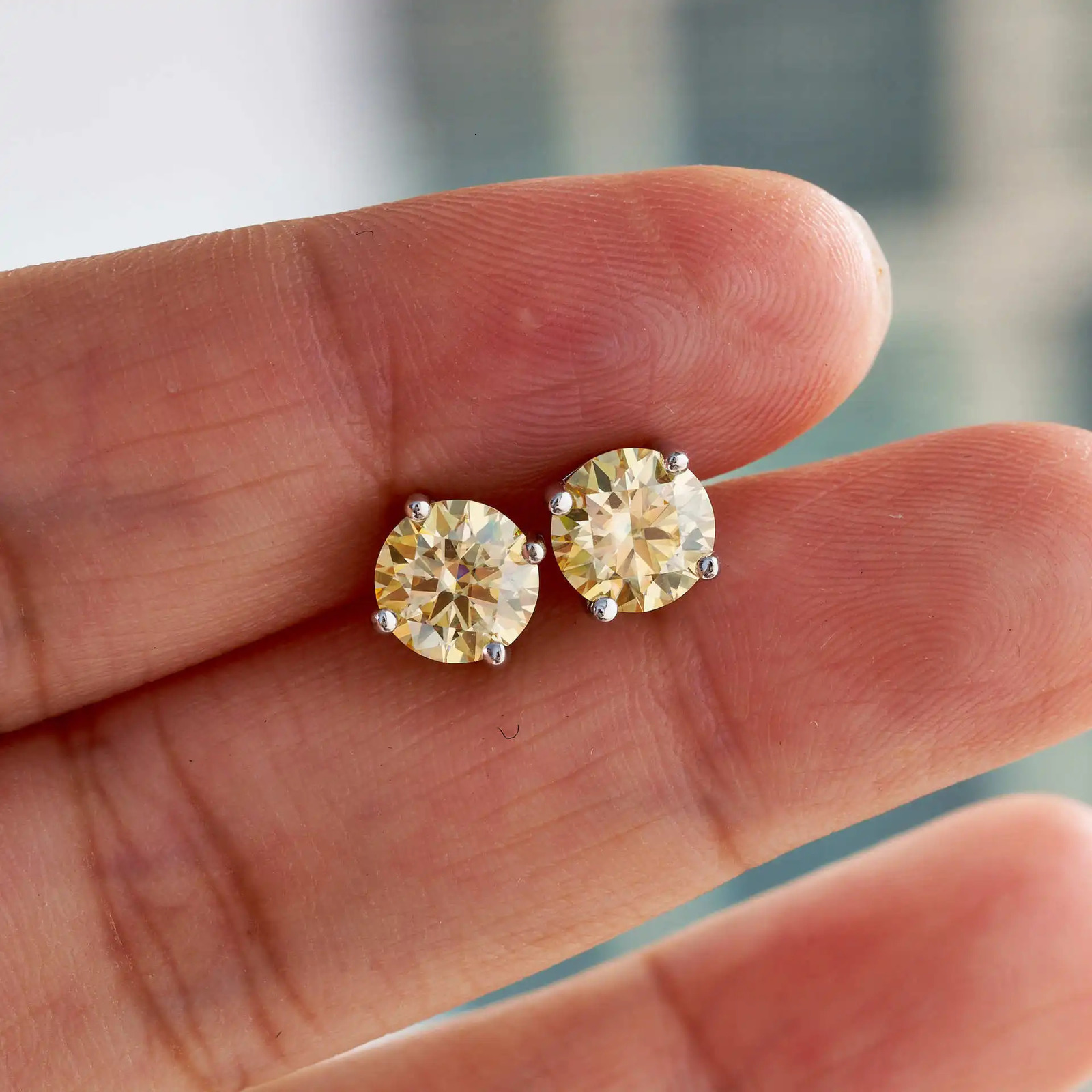 Real 925 sterling silver 3EX 0.5CT 1CT VVS1 light yellow silica earrings suitable for mens and womens date and party gifts 250407