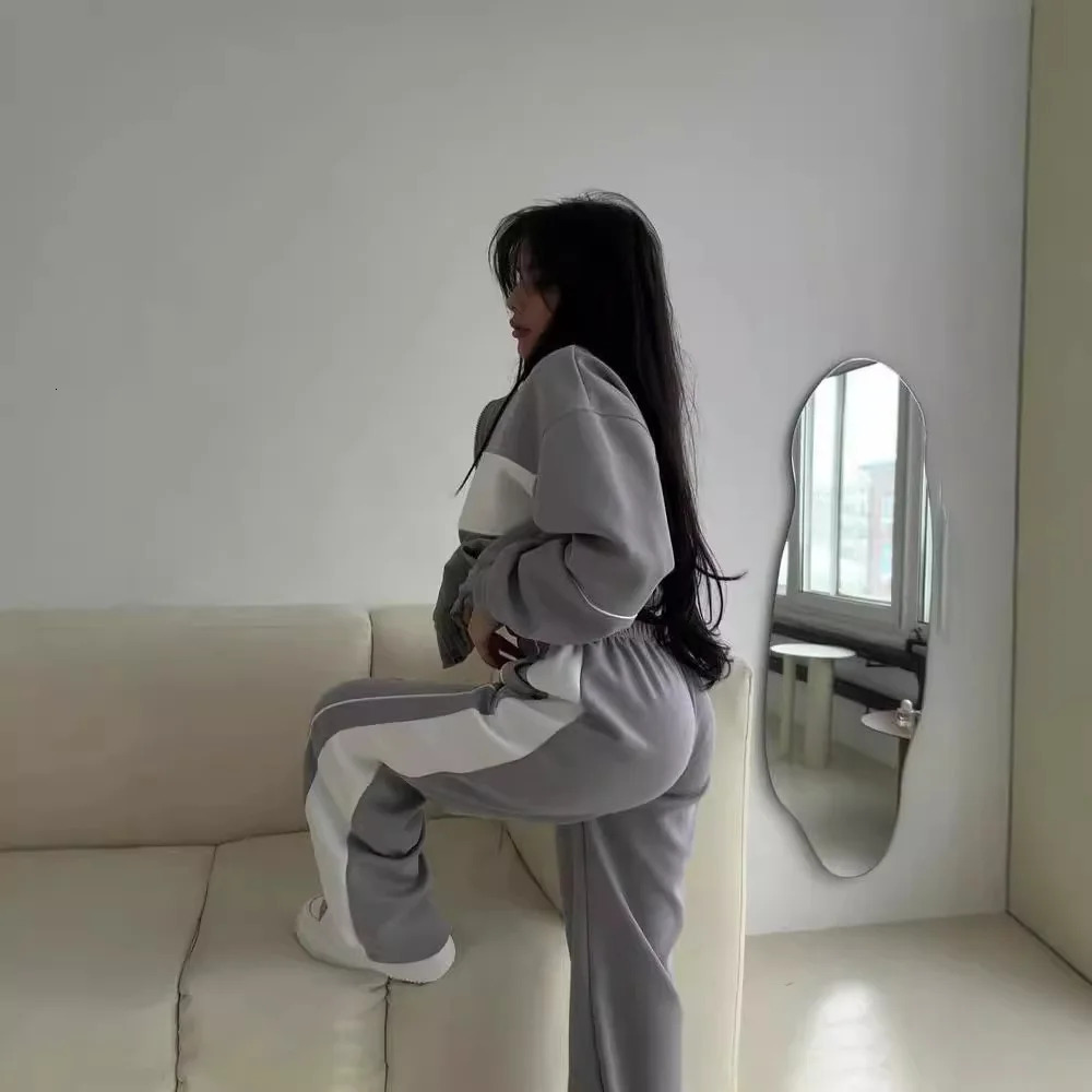 Two Piece Sets Women Sweatshirts Pant Set Tracksuit Jogger Y2k Autumn Winter Sports Elastic Waist Streetwear Pants Matching 251110