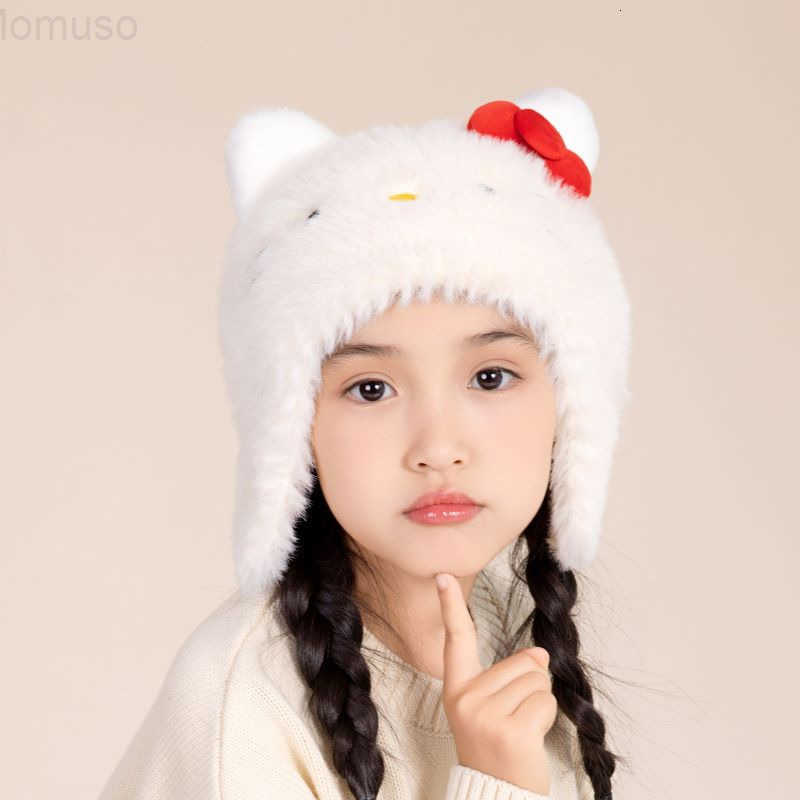 Sanrio Kuromi Plush Hat Autumn Winter Childrens Fleece-Lined Warm Genuine Outdoor Ear Protection Girl Lei Feng Hat H251110