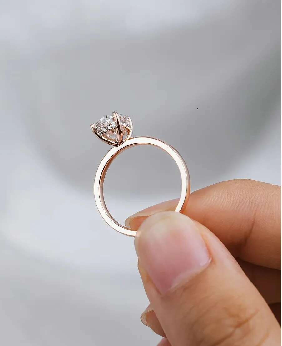 IGI Lab Grow Diamond Ring Oval 2CT Simple 4 claw 18K rose gold wedding ring Diamond Ring for female couples Valentines Day gift