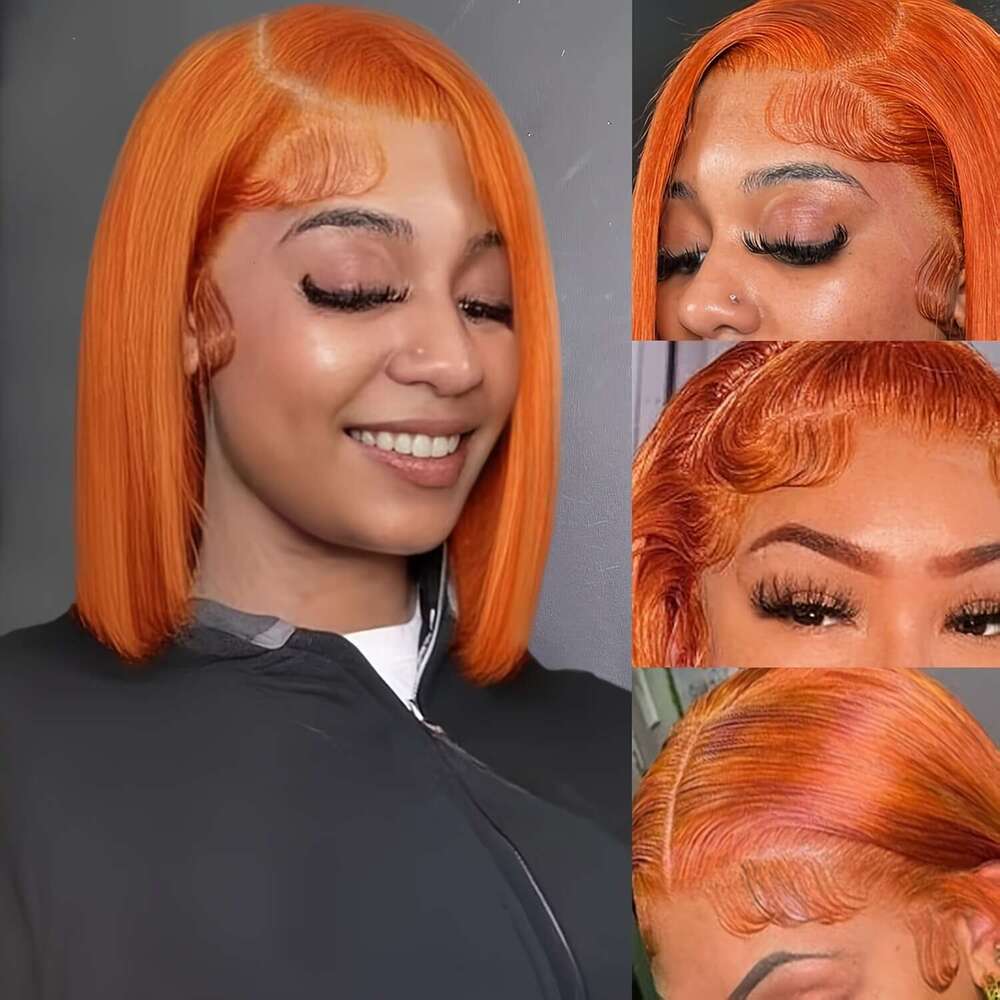 Wigs For 13X4 HD Frontal Straight Bob Orange Ginger Wig Lace Front Human Pre Plucked Hairline With Baby Hair Brazilian #350