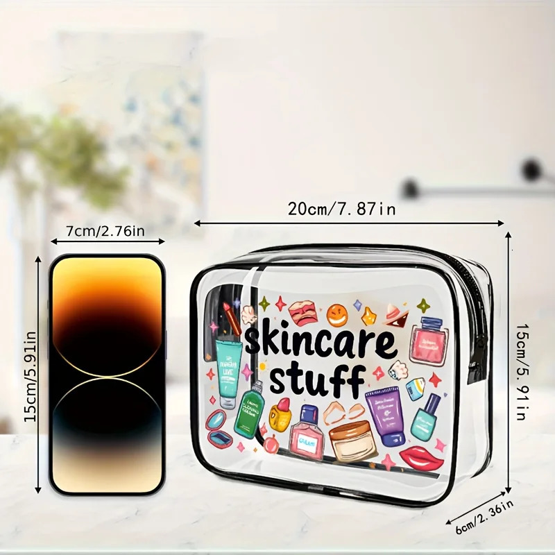 1pc Large Transparent Makeup Bag with Zipper Closure Spacious Cosmetic Organizer Lightweight Travel Toiletry Case PVC Makeup Bag 251110