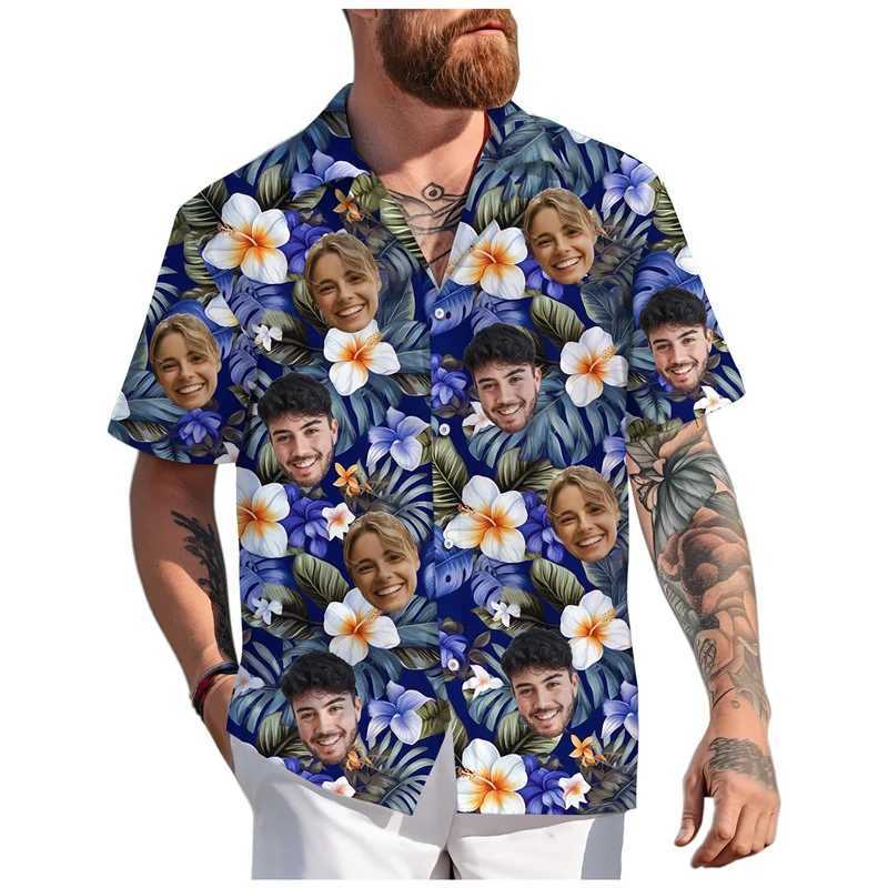 Fashionable summer customized facial Hawaiian shirt personalized 3D printed plant short sleeved party vacation beach Aloha shirt X250410