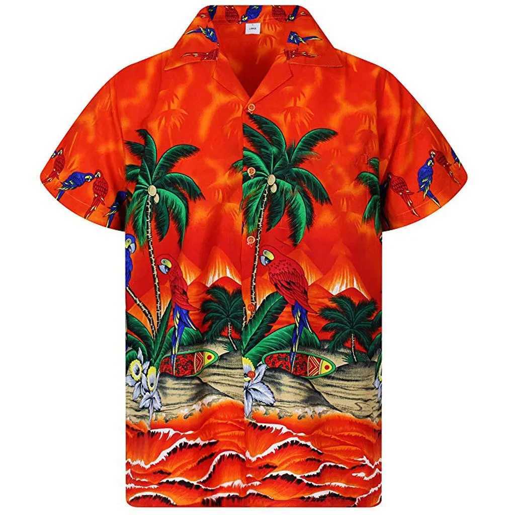 Hawaii Palm Tree 3D Printed Mens Shirt Mens/Womens Casual Fashion Short Sleeve Shirt Collar Button Top Oversized Unisex Clothing X250410